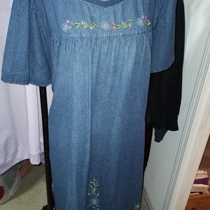 Floral Embroidered Jean Dress